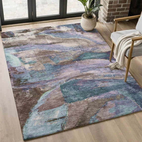 Addison Rugs Mayfield Premium Machine Washable Transitional Abstract Mocha Rectangle Rug, 3' x 5'