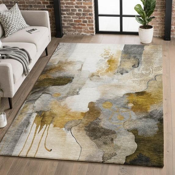 Addison Rugs Mayfield Premium Machine Washable Transitional Abstract Mocha Rectangle Rug, 9' x 12'
