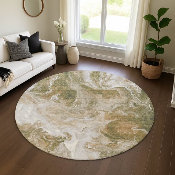Addison Rugs Mayfield Premium Machine Washable Transitional Abstract Mocha Round Rug, 8' x 8'