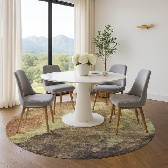 Addison Rugs Mayfield Premium Machine Washable Transitional Abstract Mocha Round Rug, 8' x 8'