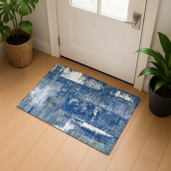 Addison Rugs Mayfield Premium Machine Washable Transitional Abstract Navy Rectangle Rug, 1'8" x 2'6"