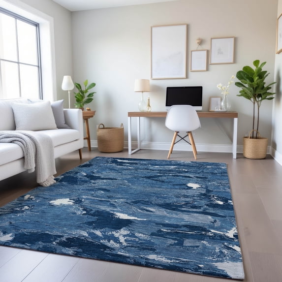 Addison Rugs Mayfield Premium Machine Washable Transitional Abstract Navy Rectangle Rug, 10' x 14'