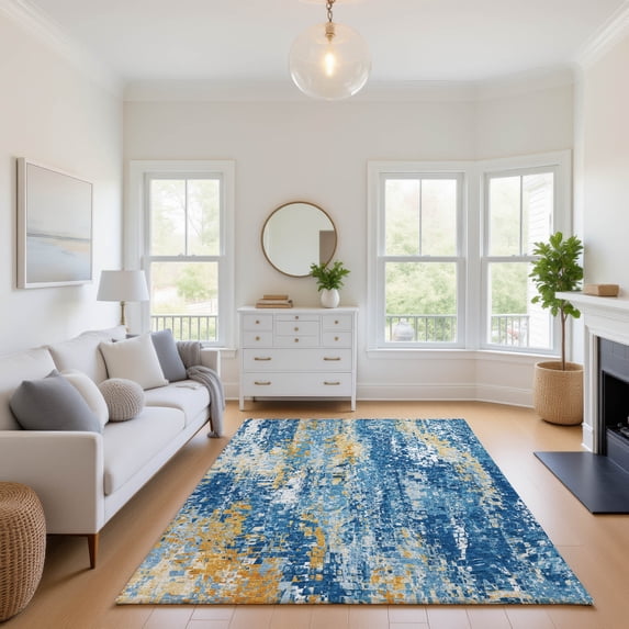 Addison Rugs Mayfield Premium Machine Washable Transitional Abstract Navy Rectangle Rug, 10' x 14'