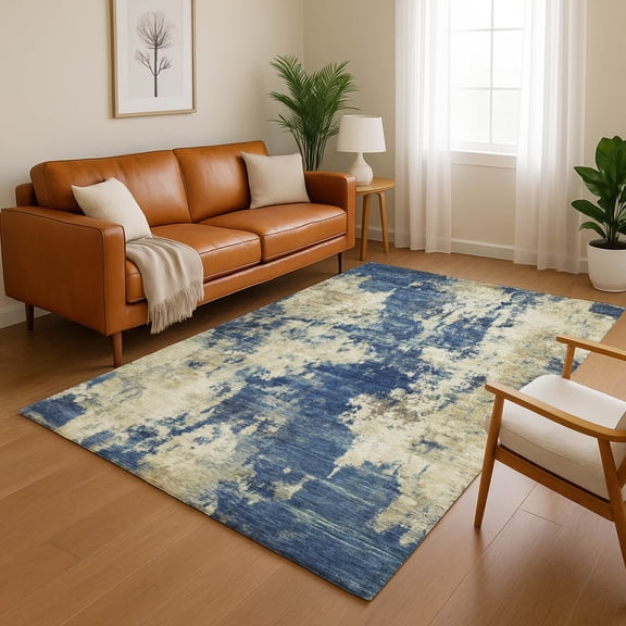 Addison Rugs Mayfield Premium Machine Washable Transitional Abstract Navy Rectangle Rug, 3' x 5'