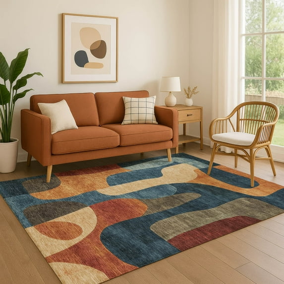 Addison Rugs Mayfield Premium Machine Washable Transitional Abstract Navy Rectangle Rug, 3' x 5'