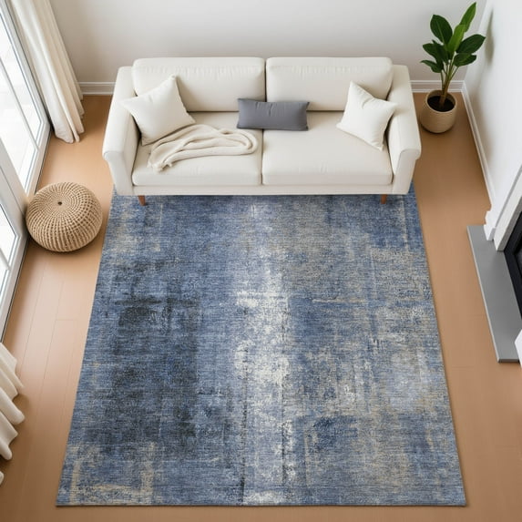 Addison Rugs Mayfield Premium Machine Washable Transitional Abstract Navy Rectangle Rug, 3' x 5'