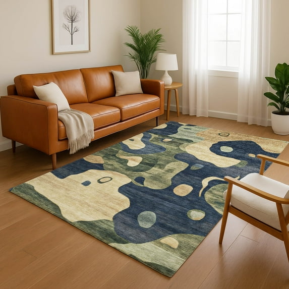 Addison Rugs Mayfield Premium Machine Washable Transitional Abstract Navy Rectangle Rug, 5' x 7'6"