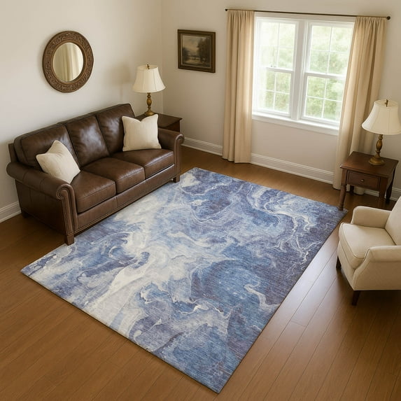 Addison Rugs Mayfield Premium Machine Washable Transitional Abstract Navy Rectangle Rug, 5' X 7'6" Machine Washable Transitional Abstract Navy Oversized Sherpa Throw Blanket