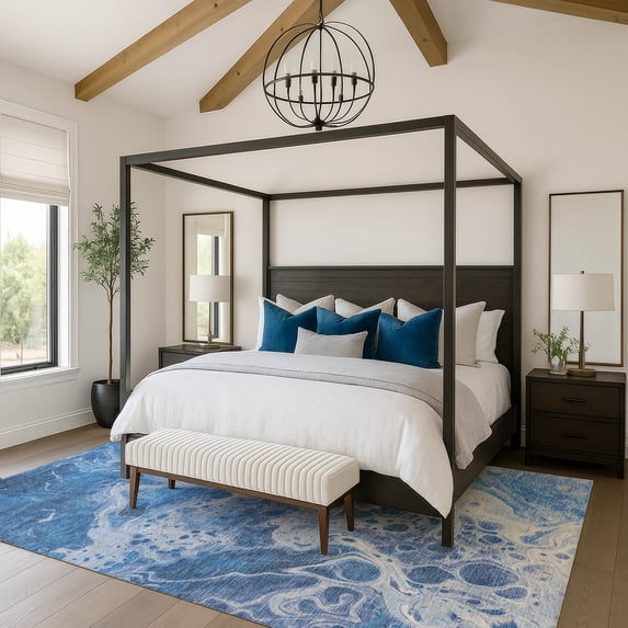 Addison Rugs Mayfield Premium Machine Washable Transitional Abstract Navy Rectangle Rug, 8' x 10'