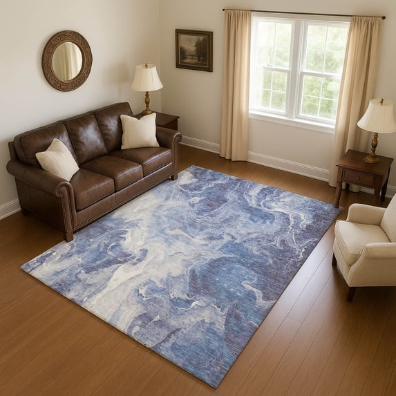 Addison Rugs Mayfield Premium Machine Washable Transitional Abstract Navy Rectangle Rug, 9' x 12'