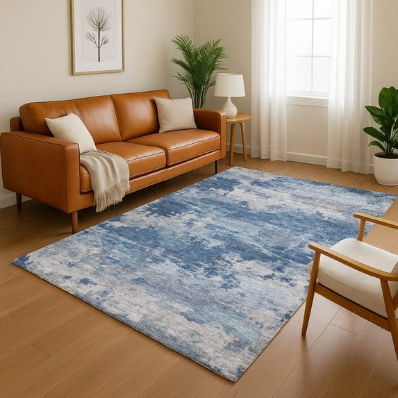 Addison Rugs Mayfield Premium Machine Washable Transitional Abstract Navy Rectangle Rug, 9' x 12'