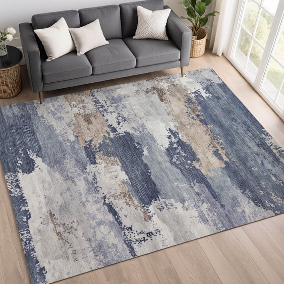 Addison Rugs Mayfield Premium Machine Washable Transitional Abstract Navy Rectangle Rug, 9' x 12'