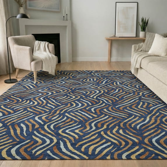 Addison Rugs Mayfield Premium Machine Washable Transitional Abstract Navy Rectangle Rug, 9' x 12'