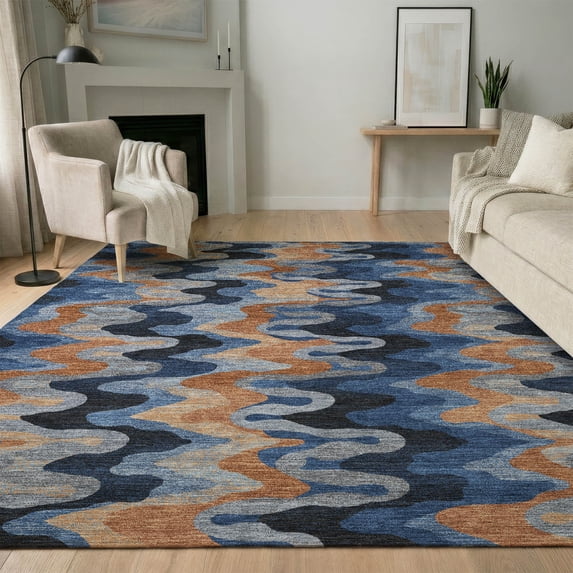 Addison Rugs Mayfield Premium Machine Washable Transitional Abstract Navy Rectangle Rug, 9' x 12'