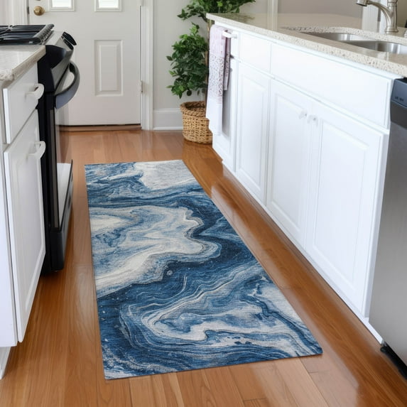 Addison Rugs Mayfield Premium Machine Washable Transitional Abstract Navy Runner Rug, 2'3" x 7'6"