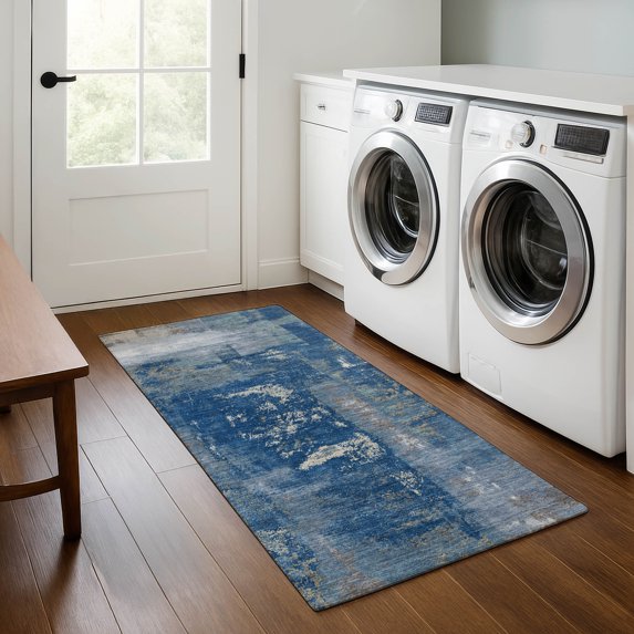 Addison Rugs Mayfield Premium Machine Washable Transitional Abstract Navy Runner Rug, 2'3" x 7'6"