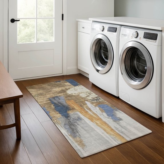 Addison Rugs Mayfield Premium Machine Washable Transitional Abstract Navy Runner Rug, 2'3" x 7'6"