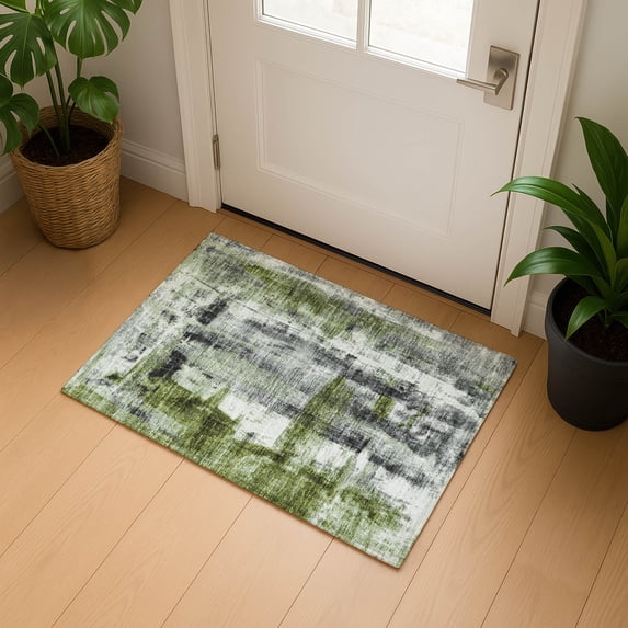 Addison Rugs Mayfield Premium Machine Washable Transitional Abstract Olive Rectangle Rug, 1'8" x 2'6"