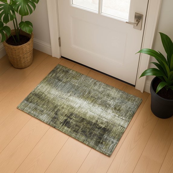 Addison Rugs Mayfield Premium Machine Washable Transitional Abstract Olive Rectangle Rug, 1'8" x 2'6"