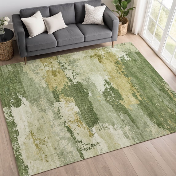 Addison Rugs Mayfield Premium Machine Washable Transitional Abstract Olive Rectangle Rug, 10' x 14'