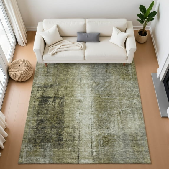Addison Rugs Mayfield Premium Machine Washable Transitional Abstract Olive Rectangle Rug, 3' x 5'