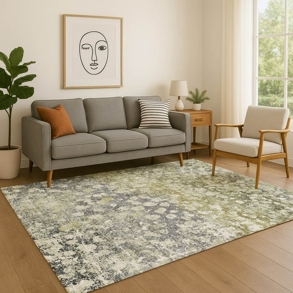 Addison Rugs Mayfield Premium Machine Washable Transitional Abstract Olive Rectangle Rug, 8' x 10'