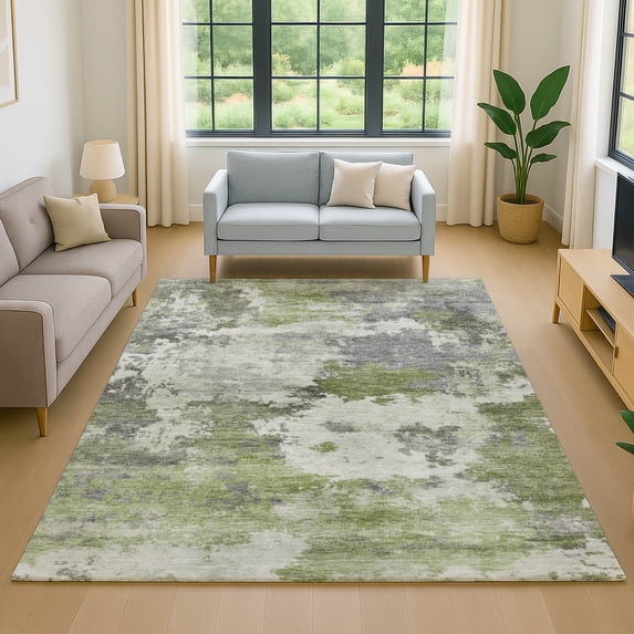 Addison Rugs Mayfield Premium Machine Washable Transitional Abstract Olive Rectangle Rug, 9' x 12'