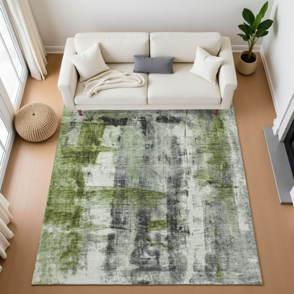 Addison Rugs Mayfield Premium Machine Washable Transitional Abstract Olive Rectangle Rug, 9' x 12'