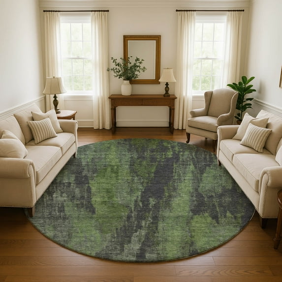 Addison Rugs Mayfield Premium Machine Washable Transitional Abstract Olive Round Rug, 8' X 8' Machine Washable Transitional Abstract Olive Oversized Sherpa Throw Blanket