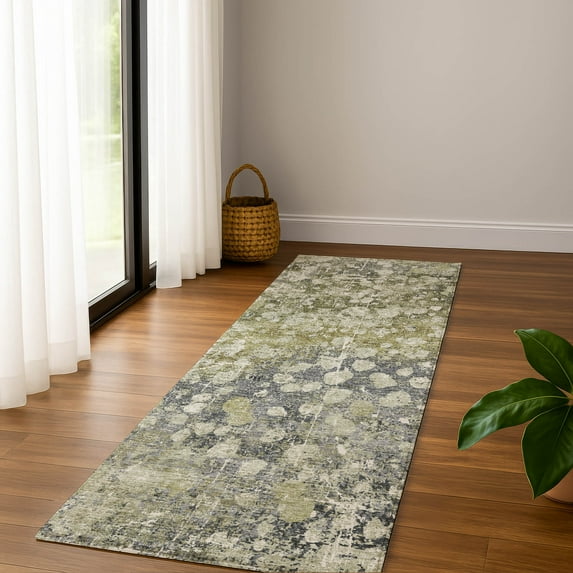 Addison Rugs Mayfield Premium Machine Washable Transitional Abstract Olive Runner Rug, 2'3" X 7'6" Machine Washable Transitional Abstract Olive Oversized Sherpa Throw Blanket