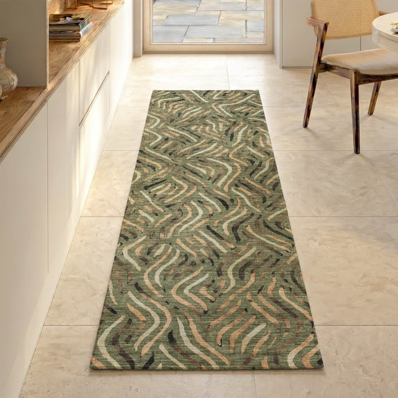 Addison Rugs Mayfield Premium Machine Washable Transitional Abstract Olive Runner Rug, 2'3" x 7'6"