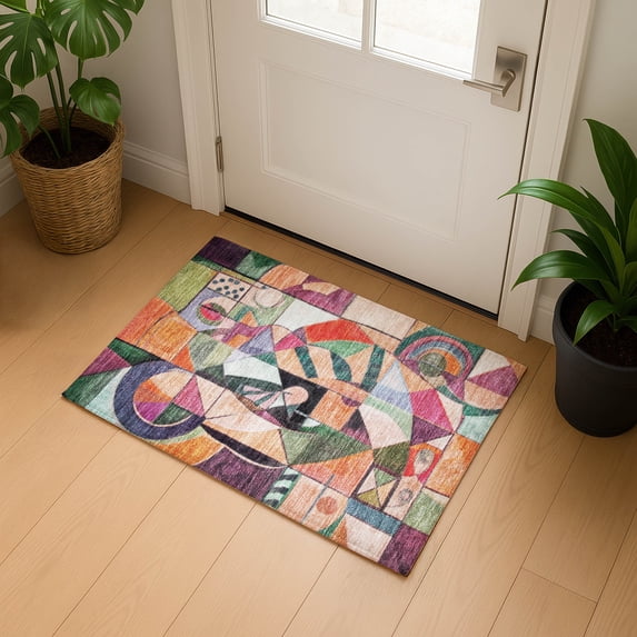 Addison Rugs Mayfield Premium Machine Washable Transitional Abstract Orange Rectangle Rug, 1'8" x 2'6"