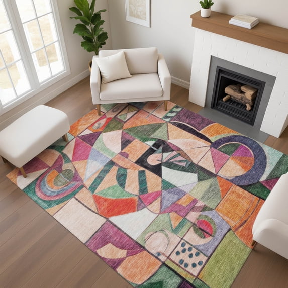 Addison Rugs Mayfield Premium Machine Washable Transitional Abstract Orange Rectangle Rug, 2'6" x 3'10"