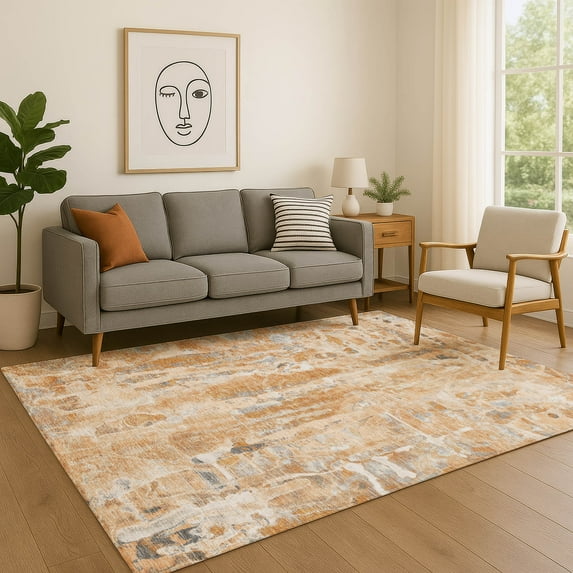 Addison Rugs Mayfield Premium Machine Washable Transitional Abstract Orange Rectangle Rug, 5' x 7'6"