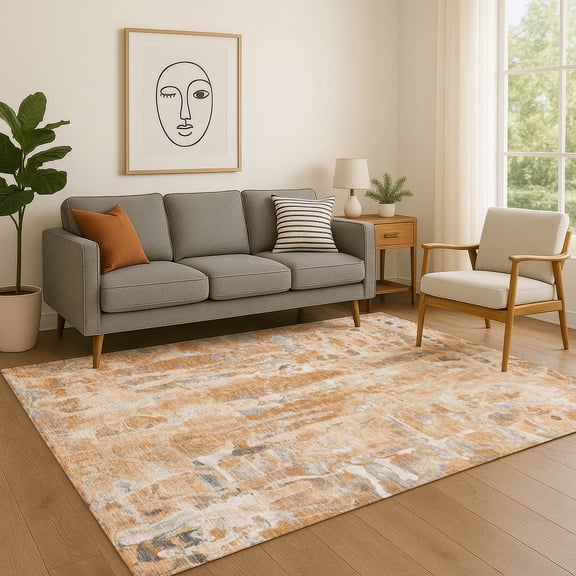 Addison Rugs Mayfield Premium Machine Washable Transitional Abstract Orange Rectangle Rug, 5' X 7'6" Machine Washable Transitional Abstract Orange Oversized Sherpa Throw Blanket
