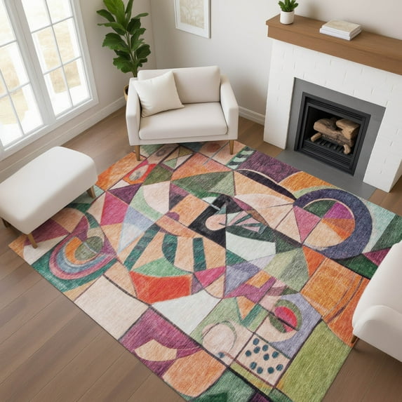 Addison Rugs Mayfield Premium Machine Washable Transitional Abstract Orange Rectangle Rug, 5' x 7'6"