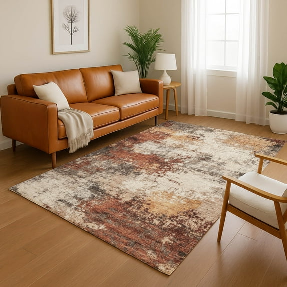 Addison Rugs Mayfield Premium Machine Washable Transitional Abstract Paprika Rectangle Rug, 10' x 14'