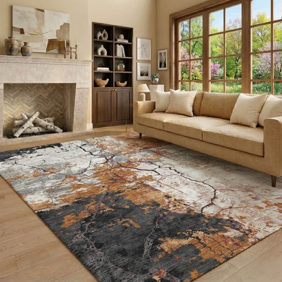 Addison Rugs Mayfield Premium Machine Washable Transitional Abstract Paprika Rectangle Rug, 3' x 5'