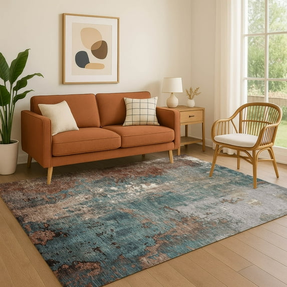 Addison Rugs Mayfield Premium Machine Washable Transitional Abstract Paprika Rectangle Rug, 9' x 12'