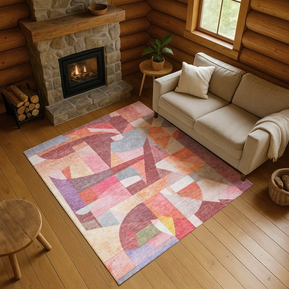 Addison Rugs Mayfield Premium Machine Washable Transitional Abstract Paprika Rectangle Rug, 9' x 12'