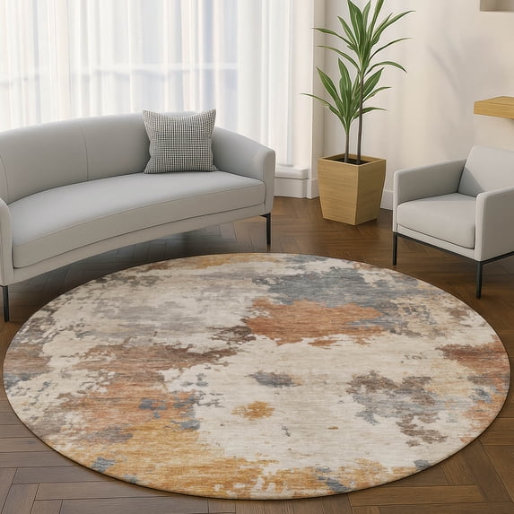 Addison Rugs Mayfield Premium Machine Washable Transitional Abstract Paprika Round Rug, 8' x 8'