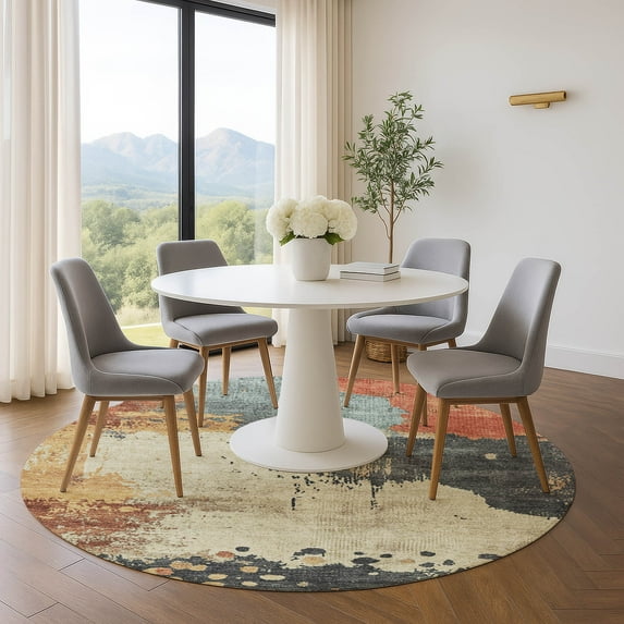 Addison Rugs Mayfield Premium Machine Washable Transitional Abstract Paprika Round Rug, 8' x 8'