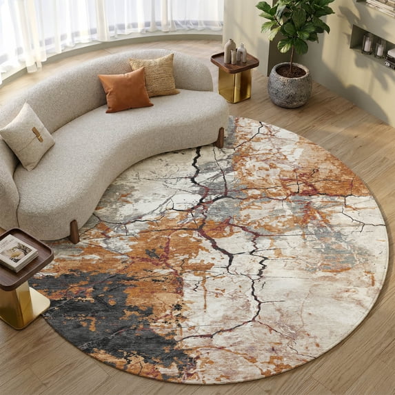 Addison Rugs Mayfield Premium Machine Washable Transitional Abstract Paprika Round Rug, 8' x 8'
