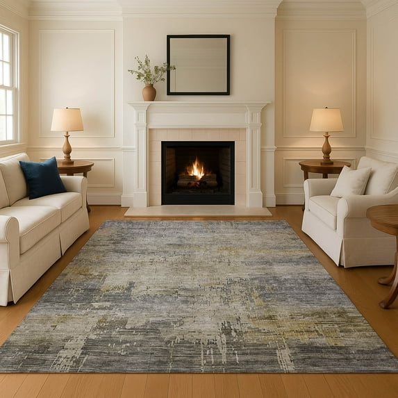 Addison Rugs Mayfield Premium Machine Washable Transitional Abstract Pewter Rectangle Rug, 10' x 14'