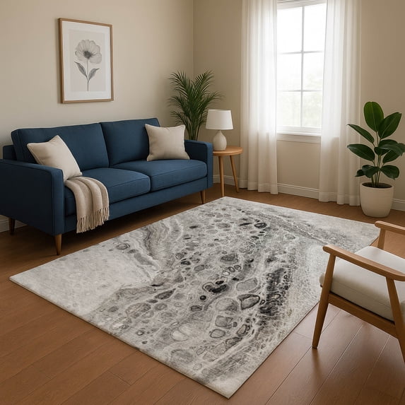 Addison Rugs Mayfield Premium Machine Washable Transitional Abstract Pewter Rectangle Rug, 2'6" x 3'10"