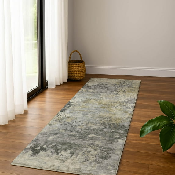 Addison Rugs Mayfield Premium Machine Washable Transitional Abstract Pewter Runner Rug, 2'3" x 7'6"