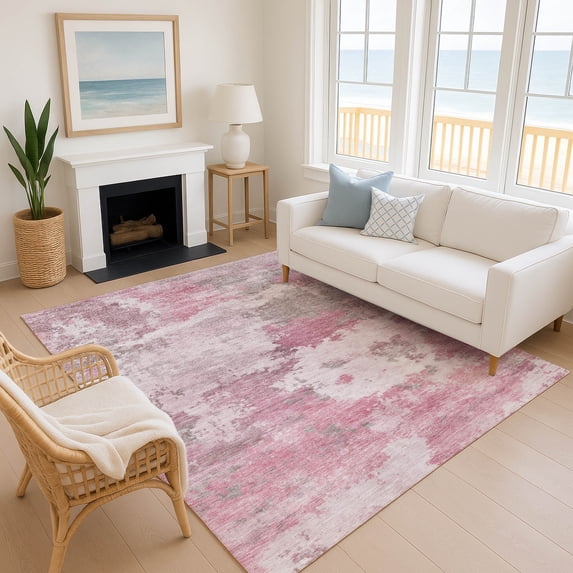 Addison Rugs Mayfield Premium Machine Washable Transitional Abstract Pink Rectangle Rug, 5' x 7'6"
