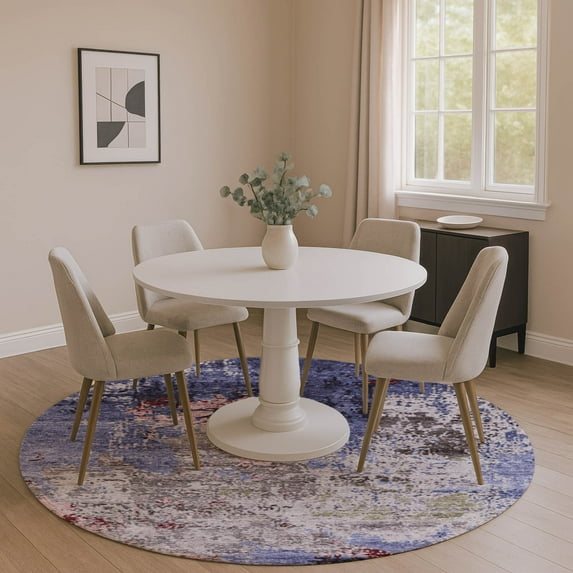 Addison Rugs Mayfield Premium Machine Washable Transitional Abstract Plum Round Rug, 8' x 8'