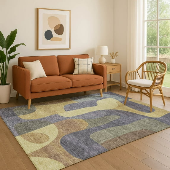 Addison Rugs Mayfield Premium Machine Washable Transitional Abstract Purple Rectangle Rug, 9' x 12'