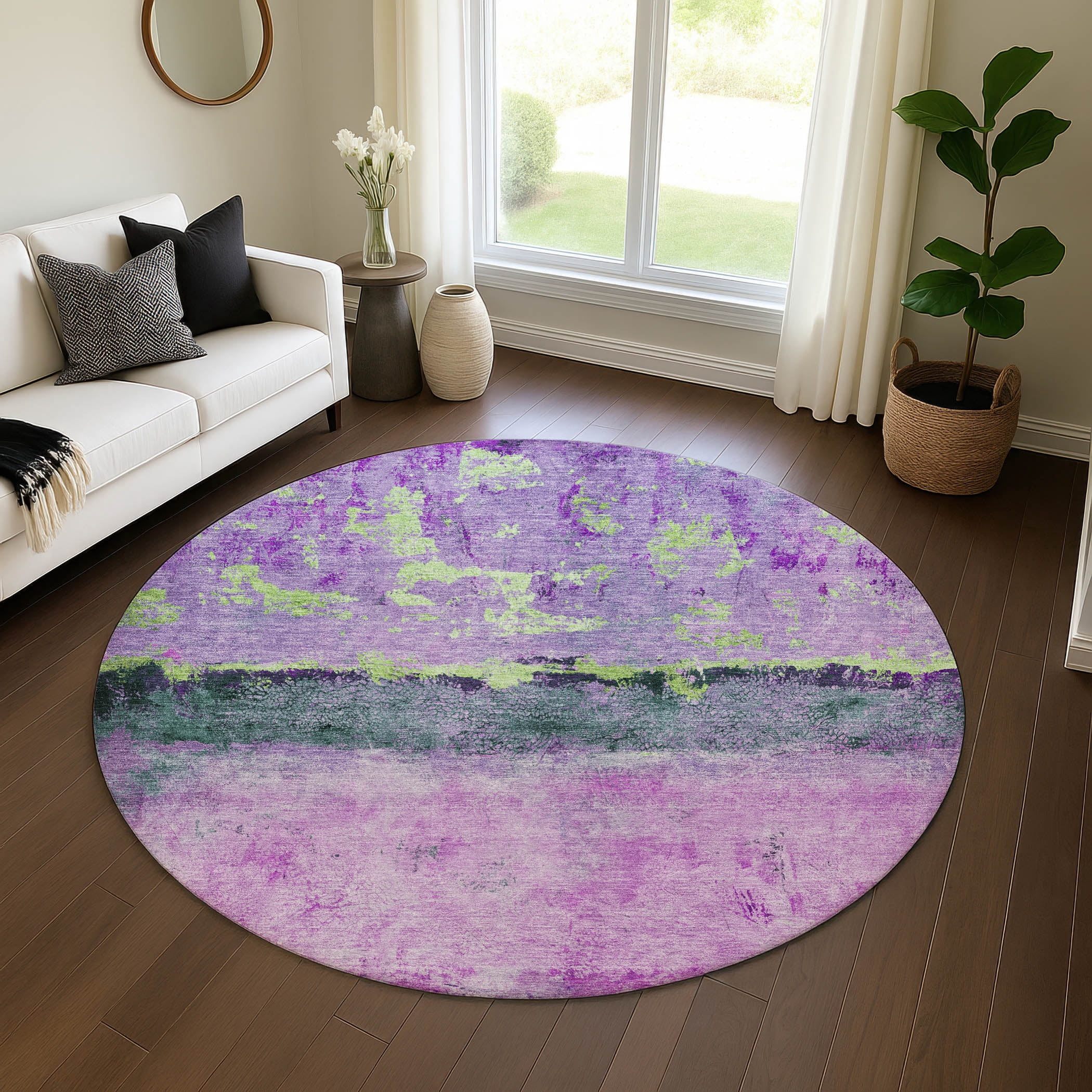 Purple Roung Rug Addison Rugs Mayfield Premium Machine Washable Transitional Abstract ...